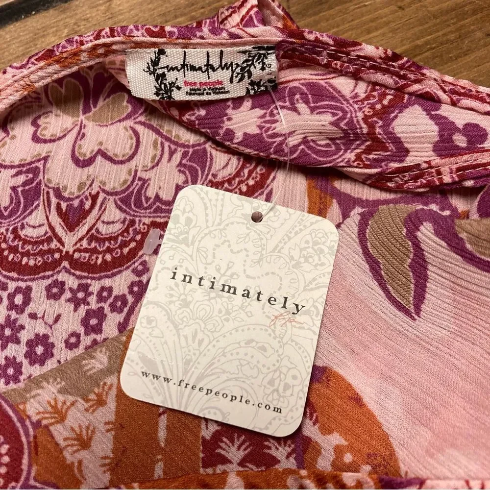Free People Weekend In Montauk Tank Top Large Smocked Crop Tie Strap NWT Pink